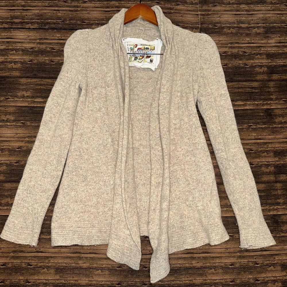 Anthropologie Meguro River Cardigan Women S Brown Good Wool Blend Puff Shoulder